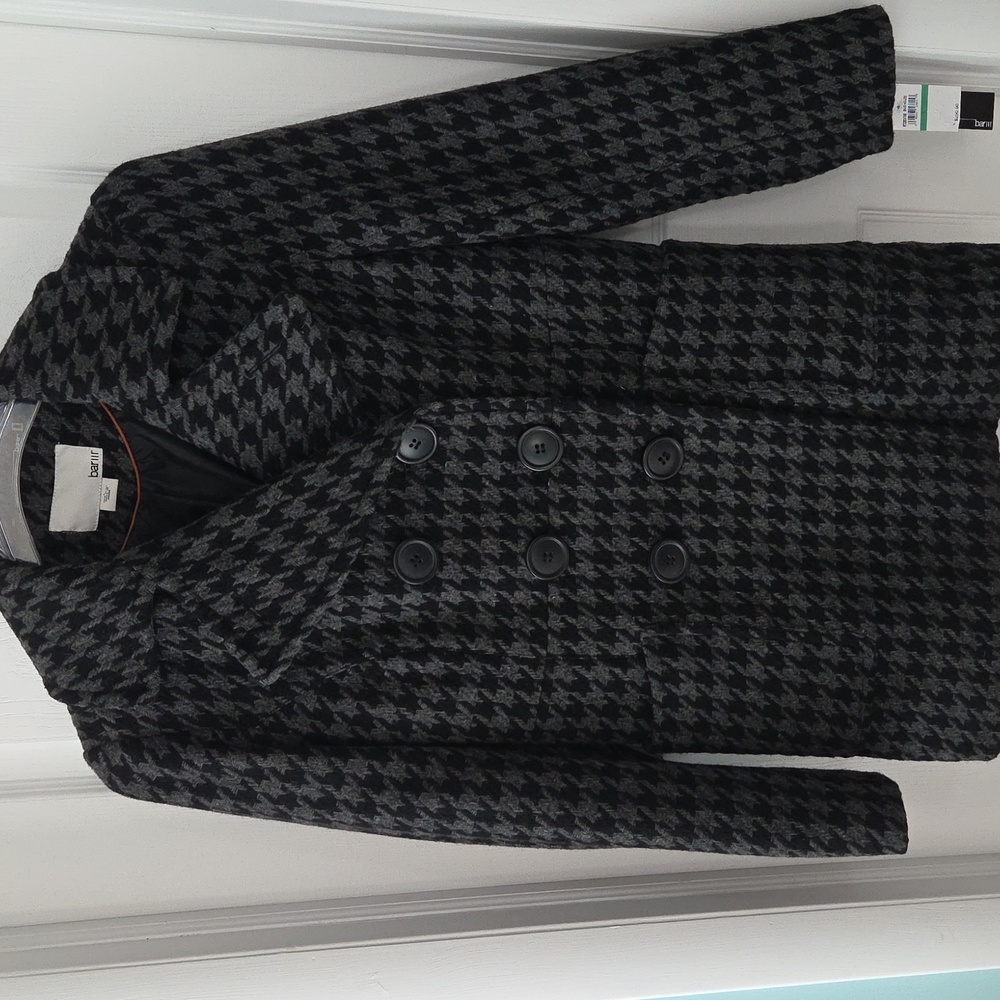 Bar III Houndstooth Pea Coat Wool Blend NWT SZ L